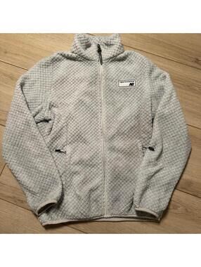 New Balance Womens Grey Textured Grid Fleece Full Zip Jacket Mock Neck Logo L